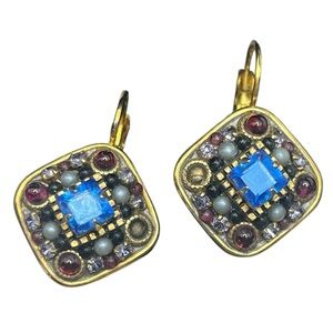 Michael Golan gold tone purple cabochon blue rhinestone faux pearl earrings